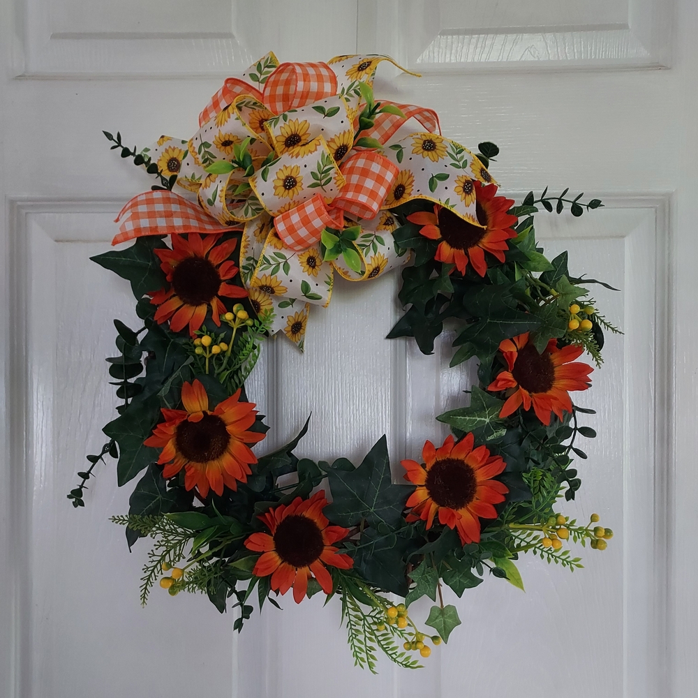 Sunflower Wreath with Greenery , Door Decoration